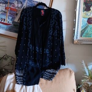 Johnny Was Black Garment with Floral Embroidery